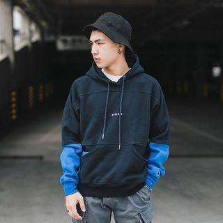Panel Sleeve Printed Hooded Pullover