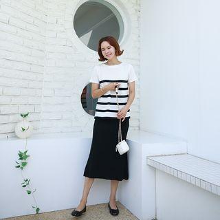 Set: Stripe Knit Top + Midi Mermaid Skirt