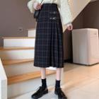 Plaid High-waist Pleated Midi Skirt
