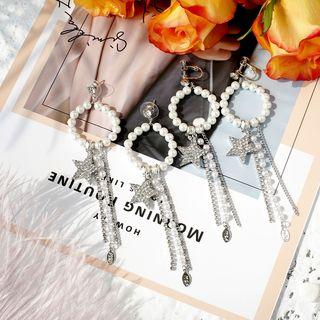 Rhinestone Star Mini Hoop Fringed Earring