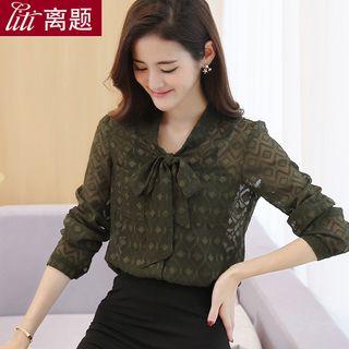 Diamond Pattern Tie Neck Chiffon Blouse