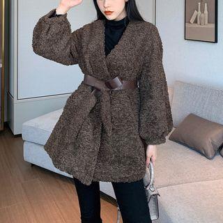 Shearling Jacket With Sash As Shown In Figure - One Size
