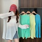 Long-sleeve Plain Split Cover-up