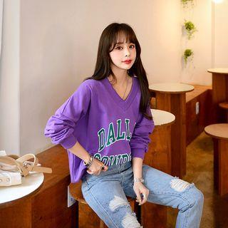 V-neck Lettering Oversized Sweatshirt