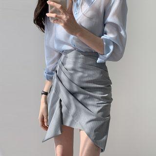 Asymmetric Striped Mini Skirt