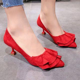 Ruffle Trim Pointy Pumps