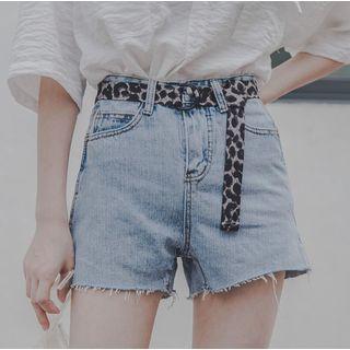 High-waist Denim Shorts With Leopard Print Belt