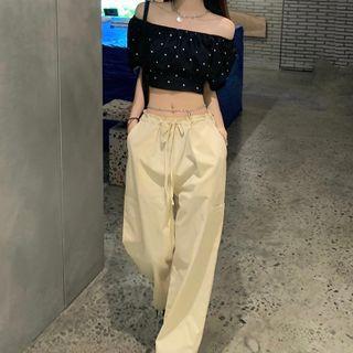 Short-sleeve Cold Shoulder Top / Straight Leg Pants