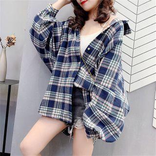 Puff-sleeve Plaid Shirt Jacket