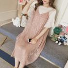 Mock Two Piece Elbow-sleeve Lace Dress