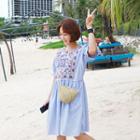 Puffed Short-sleeve Embroidered A-line Dress