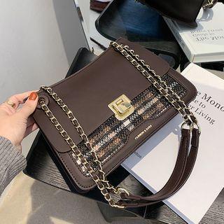 Plaid Panel Faux Leather Shoulder Bag