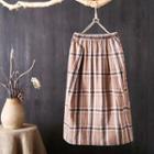 Elastic-waist Plaid Midi Skirt