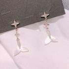 Mermaid Tail Shell Dangle Earring 1 Pair - Gold & White - One Size