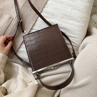Croc Grain Kiss Lock Crossbody Bag