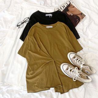 Short-sleeve Asymmetrical Plain T-shirt / Plain Midi Skirt