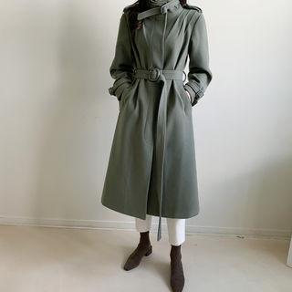 Epaulet Belted Military Coat Khaki - One Size