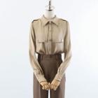 Puff-sleeve Silky Shirt / Straight Leg Pants