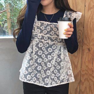Side Lace-up Embroidered Vest White - One Size