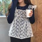 Side Lace-up Embroidered Vest White - One Size