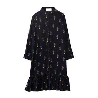 Long-sleeve Cactus Print Mermaid Shirt Dress