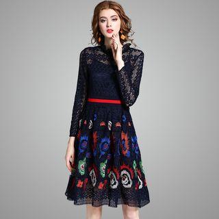 3/4-sleeve Tie-back Paneled Dress