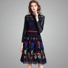 3/4-sleeve Tie-back Paneled Dress