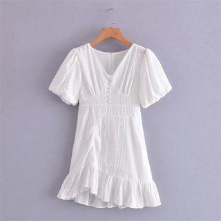 Puff-sleeve Eyelet Lace Mini Smock Dress