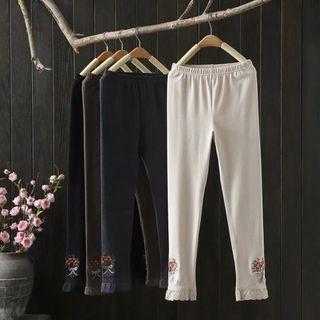 Floral Embroidered Frill Trim Knit Pants
