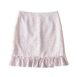 Floral Print Frill Trim Fitted Skirt