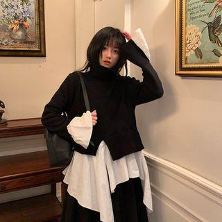 Mock Two-piece Sweater / Midi Pleated Skirt