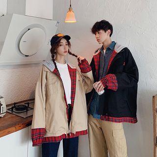 Couple Matching Mock Two-piece Hooded Zip Jacket