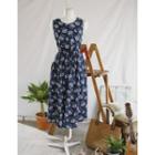 Sleeveless Drawcord-waist Floral Dress