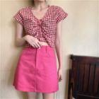 Cap Sleeve Gingham Cropped Top / A-line Skirt