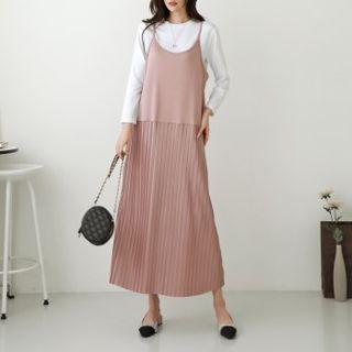 Pleated-panel Maxi Overall Dress