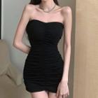 Strapless Ruched Sheath Dress Black - One Size