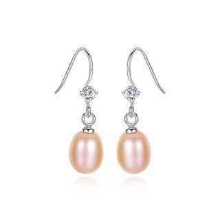 Sterling Silver Fashion And Elegant Pink Freshwater Pearl Earrings With Cubic Zirconia Silver - One Size