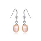 Sterling Silver Fashion And Elegant Pink Freshwater Pearl Earrings With Cubic Zirconia Silver - One Size
