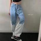 High-waist Color-block Wide-leg Jeans