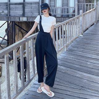 Set: One-shoulder Jumper Pants + Short-sleeve T-shirt