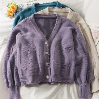 Embossed Eyelet Loose Cardigan