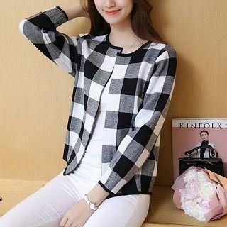 Check Knit Jacket White - One Size