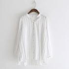 Split-neck Pinstriped Shirt White - One Size