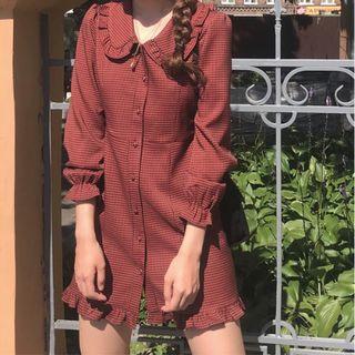 Peter Pan Collar Plaid A-line Mini Shirtdress