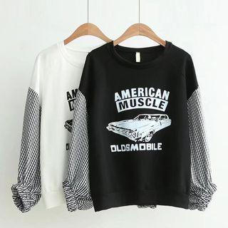 Plaid-sleeve Print Pullover