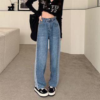 Mid-rise Color Block Wide-leg Jeans