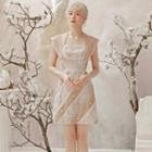 Cap-sleeve Floral A-line Lace Dress