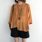 Asymmetric Button 3/4-sleeve Blouse