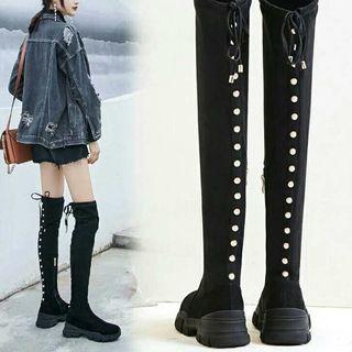 Faux Pearl Over The Knee Boots
