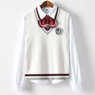 V-neck Striped Knit Vest / Tie